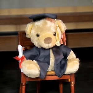 Oso de peluche de graduación con nombre bordado personalizado 2025, oso de peluche con birrete, oso de peluche de graduación personalizado con birrete.