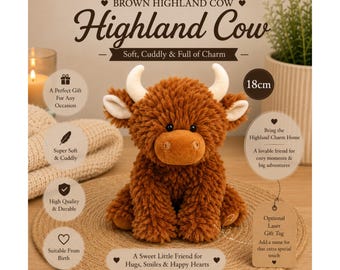 Small Brown Highland Cow Soft Toy 18cm – Cute Cuddly Highland Cow Plush, Scottish Cow Teddy, Farm Animal Gift, Cow Lover Keepsake