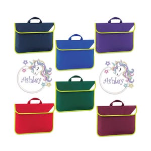 Cartable personnalisé, cartable pour la rentrée, votre nom et votre licorne, brodés uniques et personnalisables