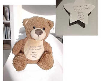 Memorial Bear, Loved Ones Hand Writing Embroidered On A Bear, Personalised Handwriting, Handwriting Keepsake, Custom Bear, Remembrance Gift