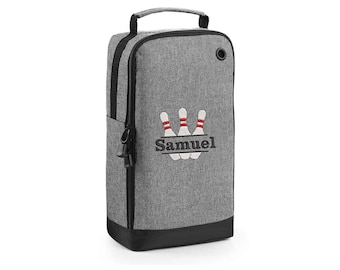 Sac à chaussures bowling personnalisé avec initiales brodées, motif bowling, couleurs variées