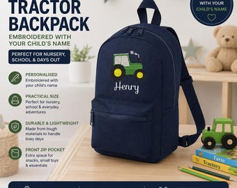 Mochila infantil personalizada con forma de tractor: mochila escolar con nombre bordado, mochila de granja para preescolar, 7 litros. Regalo para niños.