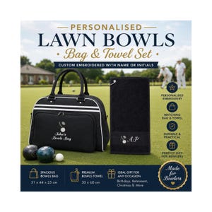Personalized Embroidered Lawn Bowls Bag & Towel Set: Bowler Gift