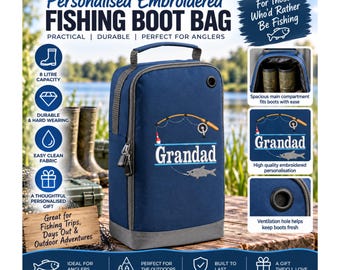 Personalised fishing boot bag – embroidered angler gift, fishing welly bag, 8l boot storage, gift for dad grandad fisherman