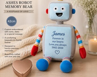 Personalised Ashes Memory Bear with Heart Shaped Keepsake Tin – Embroidered Memorial Teddy, Bereavement Gift, Remembrance Keepsake