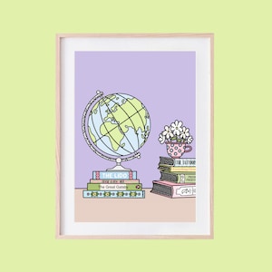 impression d'art de voyage, décoration esprit d'aventure, art pour amateur de livres, art mural aventure, impression inspirée du voyage, décoration littéraire, voyageur du monde, art du globe