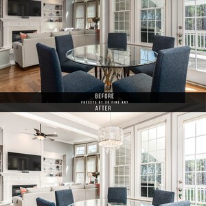 May include: A dining room with a glass table and four blue chairs. The table is set with a white tablecloth and a vase of flowers. The room has a large window with a view of a garden. The room is decorated with a chandelier and a fireplace.