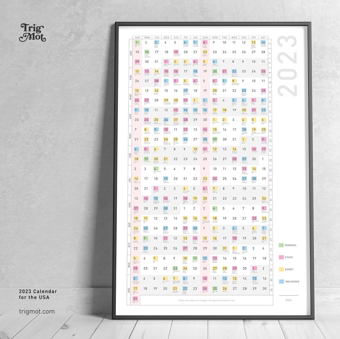2023 Calendar With Federal Holiday State Festival Year Popular - Etsy