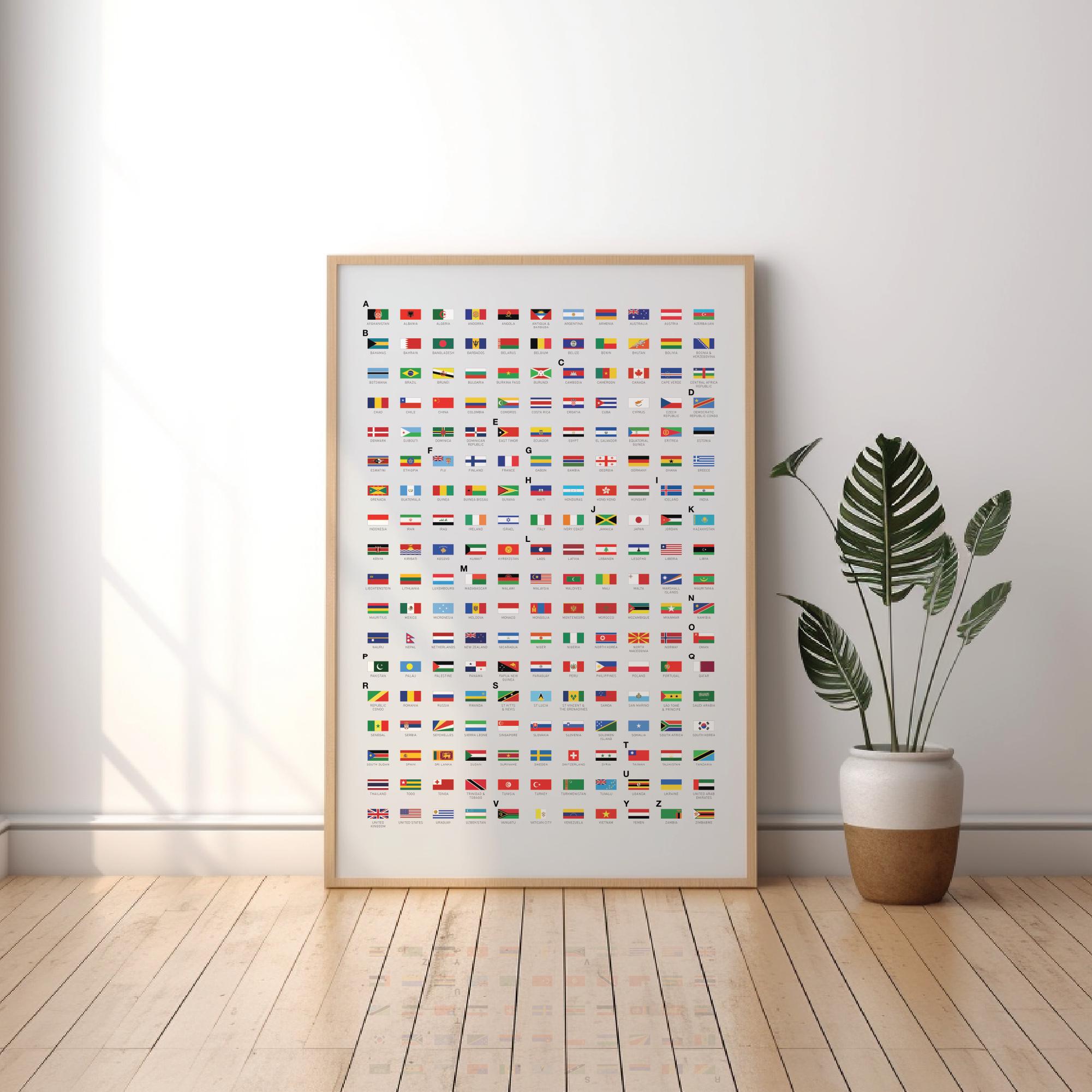 World Countries Flag Poster Alphabetical Order for School Learning Art ...