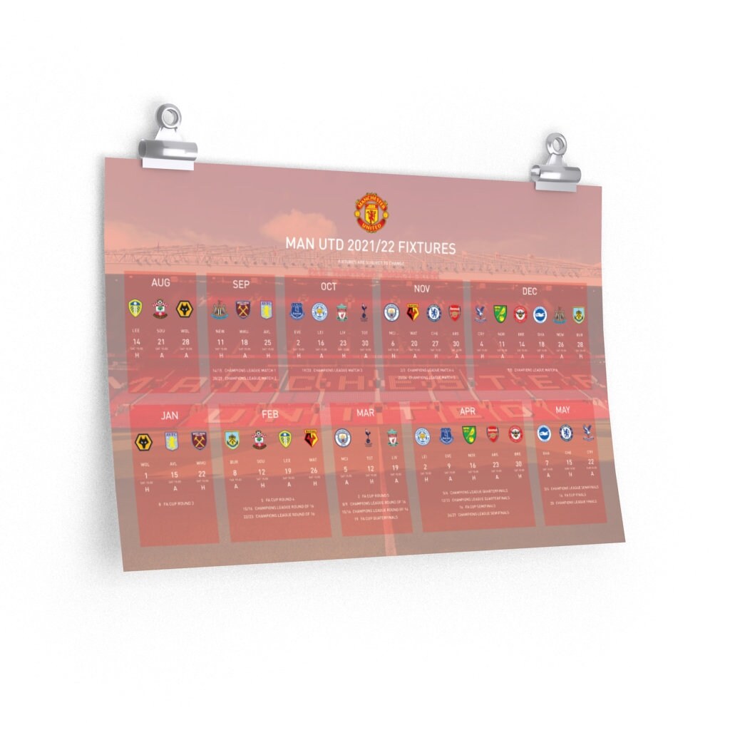 Man Utd 2021/22 Fixtures & Schedule Manchester United 2022 | Etsy