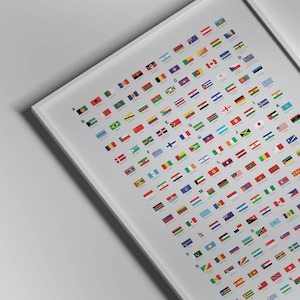 Póster con la bandera de los países del mundo en orden alfabético para el aprendizaje escolar, arte, geografía, atlas, regalo, decoración de pared para la habitación del hogar, colorido, minimalista, único