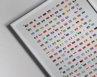 Affiche du drapeau des pays du monde par ordre alphabétique pour l'apprentissage de l'école Atlas de la géographie, cadeau pour la maison, décoration murale de la chambre, colorée minimale Unique