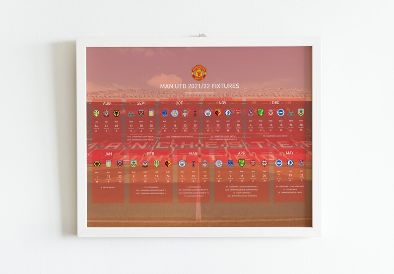 Man Utd 2021/22 Fixtures & Schedule Manchester United 2022 | Etsy