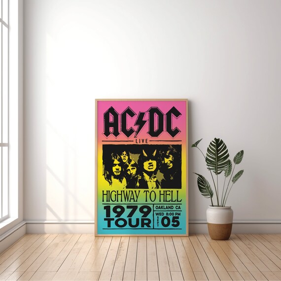 ACDC Rock Concert Poster 70s 80s Retro Millennial Rainbow Colorful