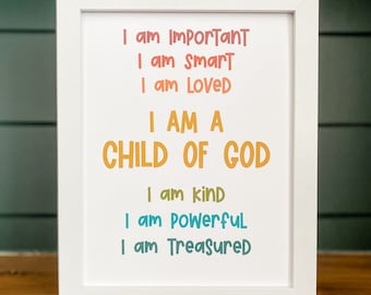 I Am A Child Of God Printable, I Am Affirmations, Instant DL, LDS, Latter-day Saint, Christian, At-home, Elementary, Preschool, Homeschool
