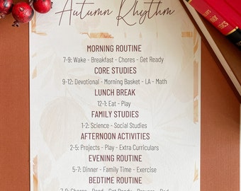 Daily Rhythm, Routine, Schedule - Seasonal Themed Template Digital Download - Editable - Homeschool, Home Organization, & Plan with Kids