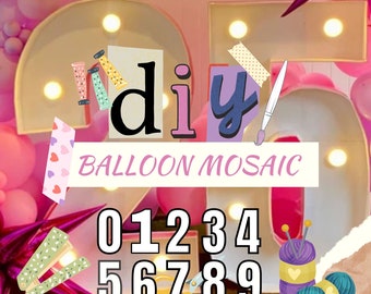 6ft 5ft 4ft 3ft 2ft 1ft Mosaic Box 0-9  Numbers from Balloons PDF files with Bonus 7ft Numbers And Instructions Book
