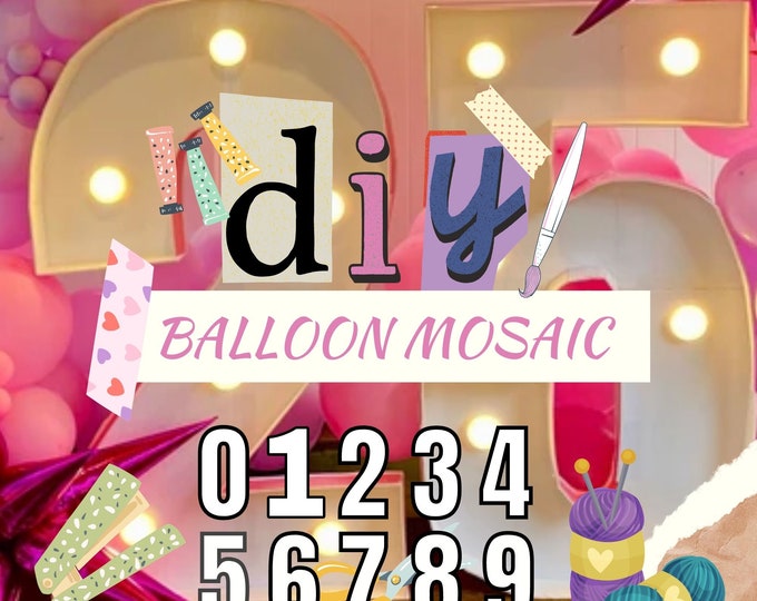 6ft 5ft 4ft 3ft 2ft 1ft Mosaic Box 0-9  Numbers from Balloons PDF files with Bonus 7ft Numbers And Instructions Book