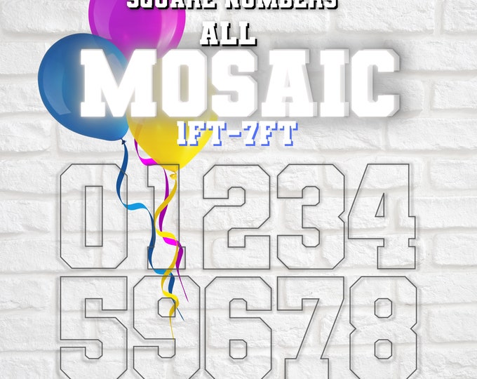 7ft 6ft 5ft 4ft 3ft 2ft 1ft Mosaic All 0 to 9  Numbers from Balloons with Instructions Book Square Shape