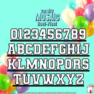 1ft-7ft Mosaic Marquee Varsity Todos los números 0-9 del paquete de globos con Mosaic Marquee Varsity Todas las letras Archivos PDF de 1ft-7ft Bloque cuadrado