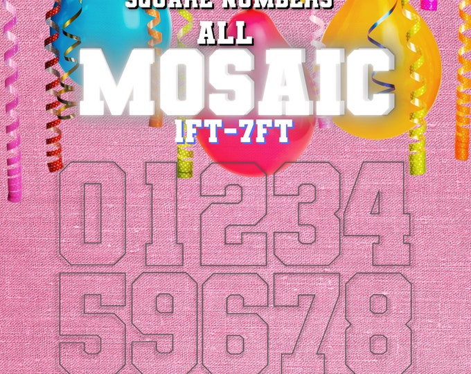 84 inch 72 inch 50 inch Mosaic 48 inch 36 inch 24 inch 12 inch All 0-9  Square Numbers from Balloons And Instructions Book