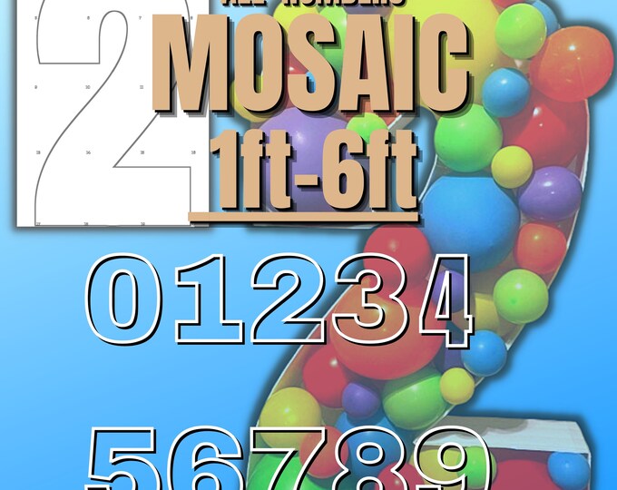 5ft 4ft 3ft 2ft 1ft Mosaic All 0-9  Numbers from Balloons PDF files with Bonus 6ft Numbers And Instructions Book Self Home Printing
