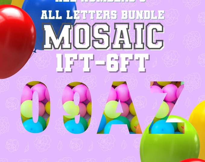 1ft-6ft Mosaic All 0-9  Numbers from Balloons Bundle with Mosaic All Letters 1ft-6ft PDF files with Instructions Book