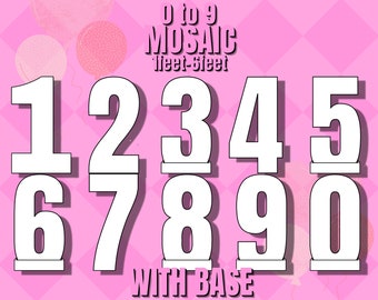 5ft 4ft 3ft 2ft 1ft Mosaic All 0-9  Numbers with Stand for 3,5,6,8,9,0 from Balloons PDF files with Bonus 6ft Numbers And Instructions Book