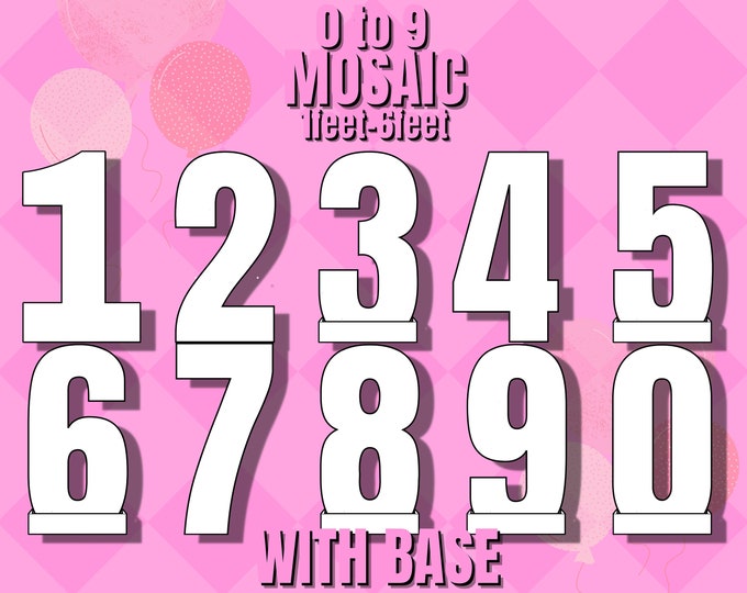 5ft 4ft 3ft 2ft 1ft Mosaic All 0-9  Numbers with Stand for 3,5,6,8,9,0 from Balloons PDF files with Bonus 6ft Numbers And Instructions Book
