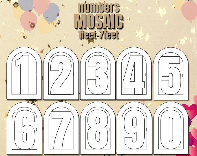 6ft 5ft 4ft 3ft 2ft 1ft Mosaic All 0-9  Numbers Arch Wall from Balloons PDF files with Bonus 7ft Numbers And Instructions Book