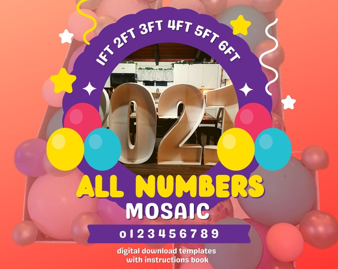 1ft-6ft Mosaic All 0-9  Numbers from Balloons PDF files with Bonus 6ft Numbers - 60 Files Bundle