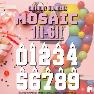 Mosaico de 1 a 6 pies, todos los números de cumpleaños del 0 al 9, paquete de globos con libro de instrucciones