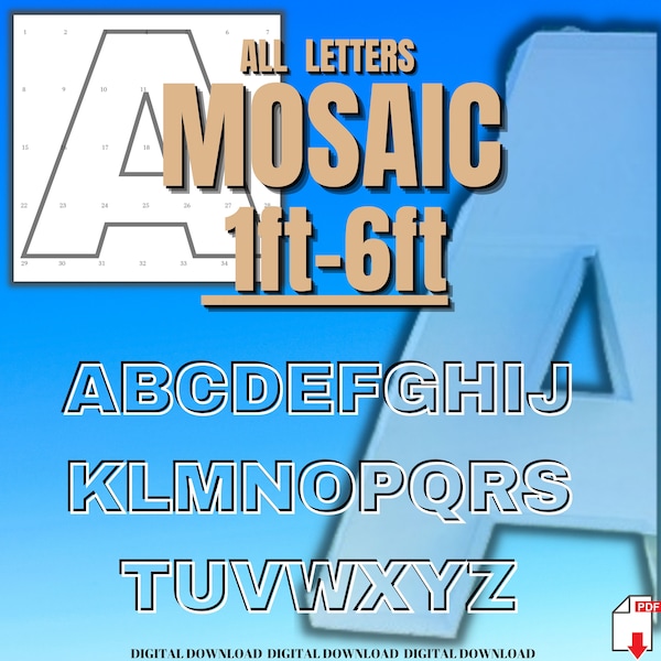 6ft, 5ft, 4ft, 3ft, 2ft, 1ft  Mosaic All Letters from Balloons Mosaic Template for Home Printer
