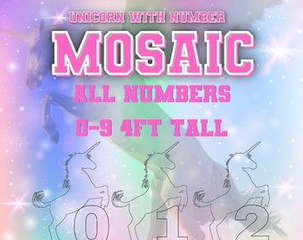 4ft Mosaic Unicorn number from Balloons PDF files with Instructions Book All Numbers 0 1 2 3 4 5 6 7 8 9