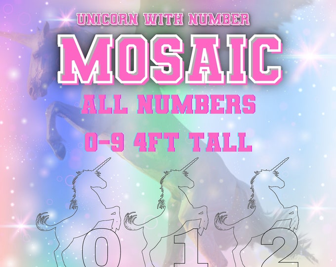 4ft Mosaic Unicorn number from Balloons PDF files with Instructions Book All Numbers 0 1 2 3 4 5 6 7 8 9