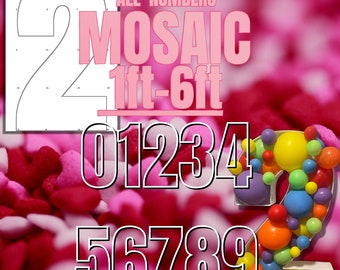 1ft-6ft Mosaic All 0-9  Numbers from Balloons PDF files for Home Printer with Bonus 6ft Numbers - 60 Files New Bundle