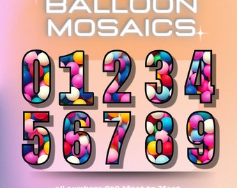 5ft 4ft 3ft 2ft 1ft Mosaic All 0-9  Numbers from Balloons PDF files with Bonus 6ft and 7ft Numbers