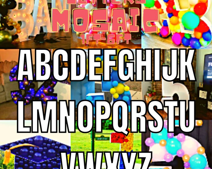 6ft, 5ft, 4ft, 3ft, 2ft, 1ft  Mosaic All Letters from Balloons Mosaic Template A-Z, 1ft-6ft