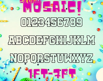 1ft-7ft Mosaic All 0-9  Numbers from Balloons Bundle with Mosaic All Letters 1ft-7ft PDF files Square with Instructions Book