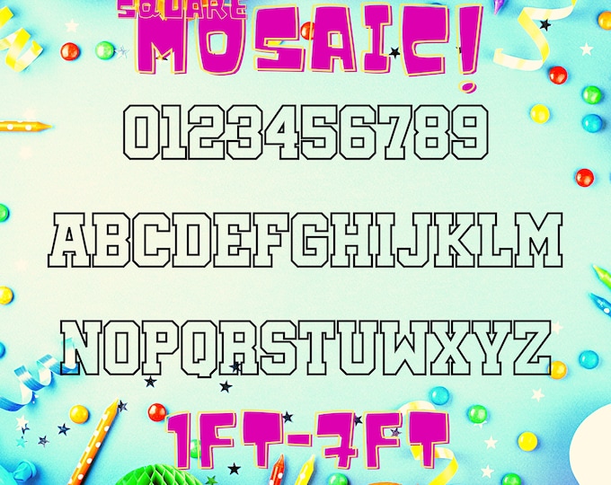 1ft-7ft Mosaic All 0-9  Numbers from Balloons Bundle with Mosaic All Letters 1ft-7ft PDF files Square with Instructions Book