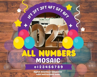 1ft-6ft Mosaic All 0-9  Numbers from Balloons PDF files with Bonus 6ft Numbers - 60 Files Bundle