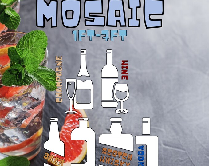 1ft-7ft Mosaic Beverage Drink Bundle 6 in 1 from Balloons PDF files. Wine, Soda, Vodka, Beer, Champagne, Scotch whisky