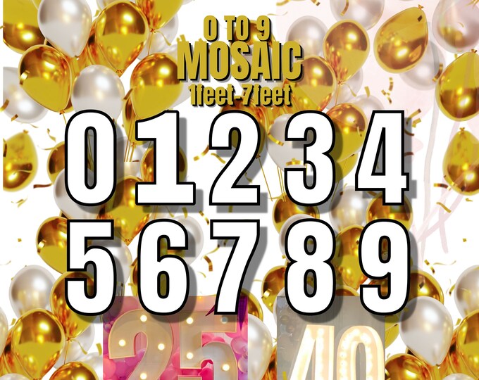 1feet 2feet 3feet 4feet 5feet 6feet Mosaic All 0-9  Numbers from Balloons PDF files with Bonus 7 feet Numbers - 70 Files Bundle