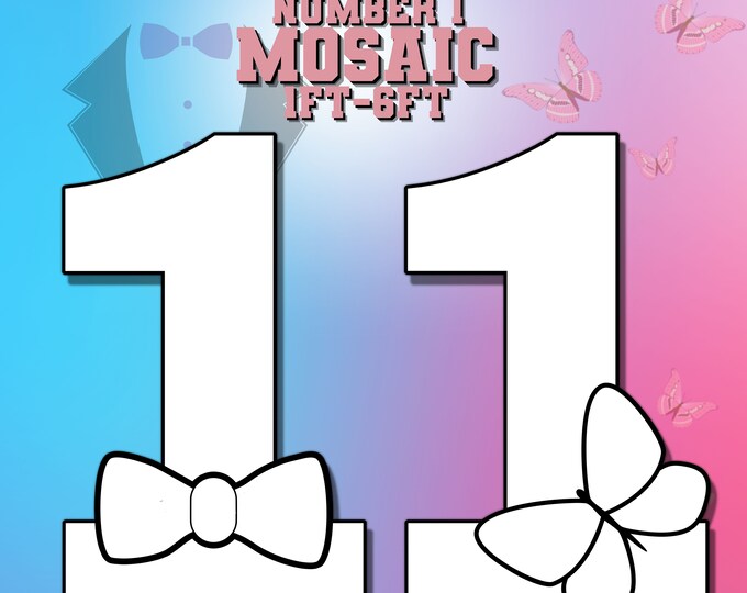 1ft-6ft Mosaic Number one 1 from Balloons PDF files Bundle Boy and Girl Number 1 Mosaics 1+1 Bowtie and Butterfly Number 1