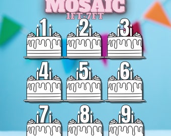 7ft 6ft 5ft 4ft 3ft 2ft 1ft Mosaic All 1-9 Numbers Cake from Balloons PDF files with Instructions Book