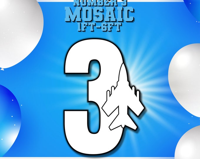 1ft-6ft Mosaic Number 3 with Airplane from Balloons PDF Digital Download