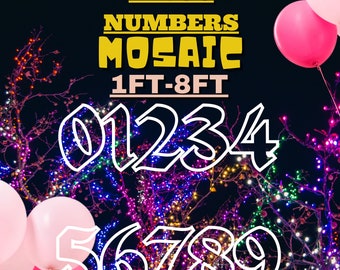 7ft 6ft 5ft 4ft 3ft 2ft 1ft Mosaic All 0-9  Disco Numbers from Balloons PDF files with Bonus 8ft Numbers And Instructions Book