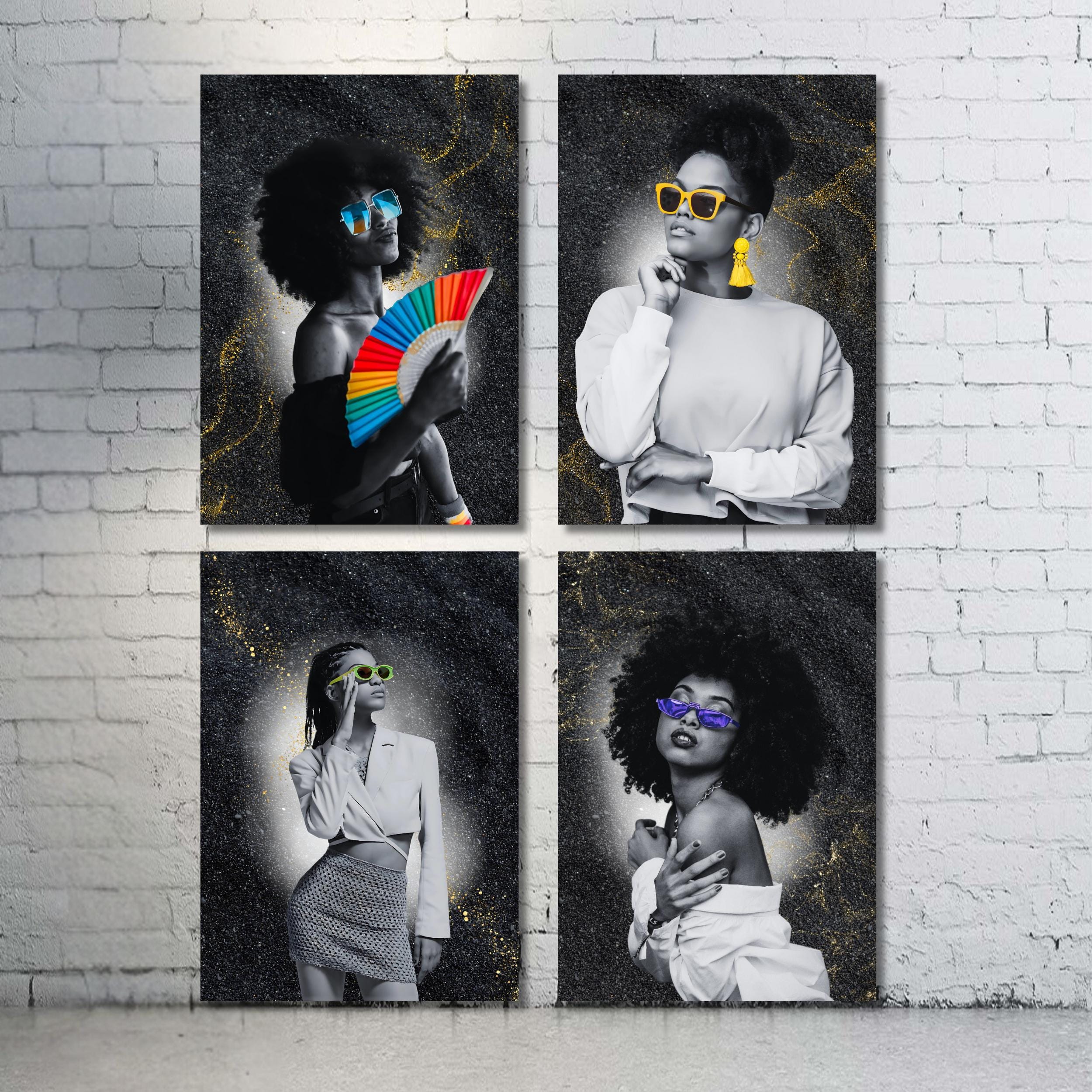 Set of 4 Wall Art Print Posters for College Model Apartment Retro