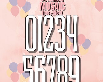 5ft 4ft 3ft 2ft 1ft Mosaic All 0-9  Thin Square Numbers from Balloons PDF files with Bonus 6ft Numbers And Instructions Book