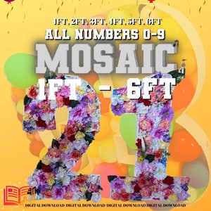 6ft 5ft 4ft 3ft 2ft 1ft Mosaic All 0 to 9  Numbers from Balloons with Instructions Book